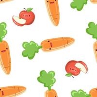 schattig wortels en appels naadloos patroon. vector illustratie. voedsel icoon concept. vlak tekenfilm stijl.