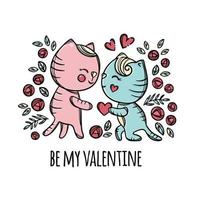 Valentijn katten hand- getrokken tekenfilm vector illustratie reeks