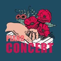 piano concert poster hand- en bloemen vector illustratie reeks