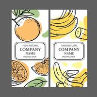 oranje banaan etiketten ontwerp schetsen vector illustratie reeks