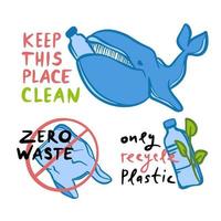 enkel en alleen recycle plastic eco probleem vector illustratie reeks