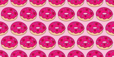 mooi patroon donut bekroond met hart, suiker stukjes, hagelslag . valentijnsdag donut tekenfilm tekening, mooi, heerlijk en vol van hart. hand- getrokken donut tekenfilm, voor decoreren vector