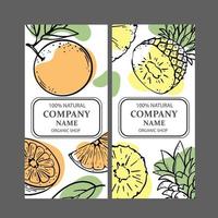 oranje ananas ontwerp etiketten schetsen vector illustratie reeks