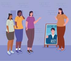 vrouwen met kandidaat-banner voor verkiezingsdag vector