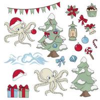 Kerstmis Octopus onderwater- tekenfilm vector illustratie reeks