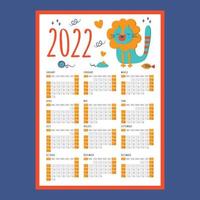 kat leeuw kalender 2022 jaar organisator vector illustratie reeks