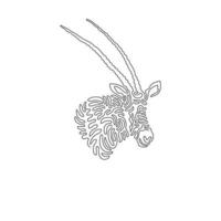 single gekruld een lijn tekening van aanbiddelijk oryx abstract kunst. doorlopend lijn trek grafisch ontwerp vector illustratie van kromzwaard gehoornd oryx voor icoon, symbool, bedrijf logo, teken, poster muur decor