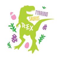 t-rex. dinosaurus silhouet geïsoleerd Aan wit achtergrond. tyronosaurus rex. een mooi combinatie van groen en Purper. afdrukken voor kinderen kleding. kinderen kamer decoratie, kinderen poster. vector