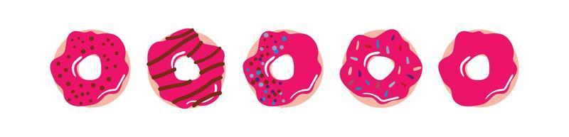 donuts in helder roze glazuur, versierd met hagelslag en chocola vector