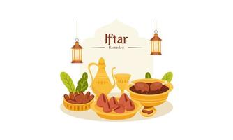 Ramadan kareem met iftar vastend voedsel illustratie vector