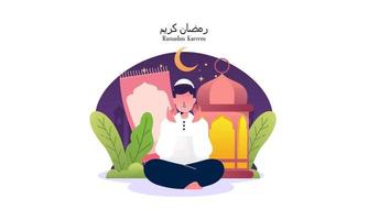 Ramadan kareem concept van een religieus moslim bidden naar Allah vector