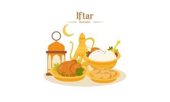 Ramadan kareem met iftar vastend voedsel illustratie vector