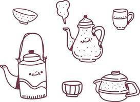 eenvoudige set vector doodle stijl kopje thee