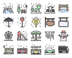 winter stad gevuld vector icon set