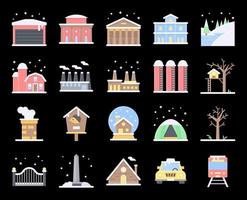 winter stad platte vector icon set