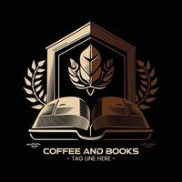 koffie en boek luxe kunst wijnoogst logo vector