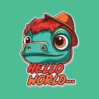 hoofd baby dino met hoed sticker vector