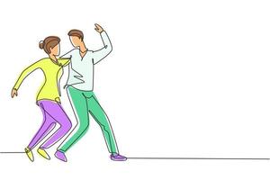 enkele een lijntekening mensen salsa dansen. paren, man en vrouw in dans. dansersparen met bewegingen in walstango en salsastijlen. moderne doorlopende lijn tekenen ontwerp grafische vectorillustratie vector