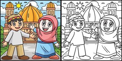 Ramadan gelukkig moslim kinderen kleur illustratie vector