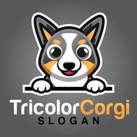 schattig kawaii puppy pembroke welsh driekleur corgi hond mascotte tekenfilm logo ontwerp icoon illustratie karakter hand- getrokken. geschikt voor elke categorie van bedrijf, bedrijf, merk Leuk vinden huisdier winkel vector