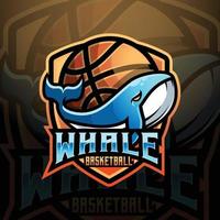walvis mascotte basketbal team logo ontwerp vector met modern illustratie concept stijl voor insigne, embleem en t-shirt afdrukken. logo illustratie voor sport, gamer, wimpel, liga en esport team.