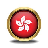 hong Kong vlag cirkel vorm knop glas in kader gouden vector