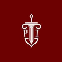 pi eerste logo monogram ontwerp voor wettelijk advocaat vector beeld met zwaard en schild