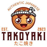 modern vlak ontwerp gemakkelijk minimalistische schattig takoyaki mascotte karakter logo icoon ontwerp sjabloon vector met modern illustratie concept stijl voor restaurant, Product, label, merk, cafe, insigne, embleem