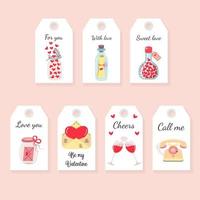 valentijnsdag dag liefde geschenk tags set. romantisch etiketten met liefde citaten. vector