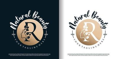 brief logo r met natuur schoonheid concept ontwerp premie vector