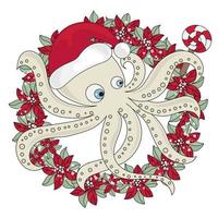 Kerstmis Octopus icoon nieuw jaar tekenfilm vector illustratie reeks