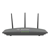 vlak Wifi router met drie antennes geïsoleerd Aan wit. groen diodes Aan een grijs geval. apparaat voor draadloze distributie van de internetten. vector eps 10.