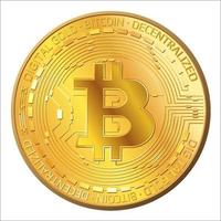 gedetailleerd gouden munten bitcoin in voorkant visie geïsoleerd Aan wit. btc symbool van modern digitaal goud en geld. vector illustratie.