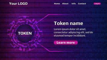 digitaal cryptogeld token website huis bladzijde sjabloon. altcoin naam in digitaal cirkel en kort Beschrijving met heet bieden. website hoofd indeling. eps10 vector. vector