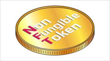 nft niet fungibel token isometrische tekst Aan gouden munt geïsoleerd Aan wit. betalen voor uniek verzamelobjecten in spellen of kunst. vector illustratie.