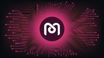 mdex mdx cryptogeld token symbool van de defi project in cirkel Aan abstract digitaal achtergrond met pcb sporen. valuta munt icoon. gedecentraliseerd financiën programma's. vector illustratie.