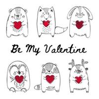 Valentijn dieren schattig babes tekenfilm vector illustratie reeks