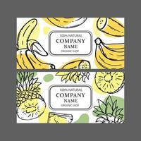 banaan ananas etiketten ontwerp schetsen vector illustratie reeks