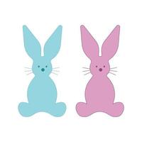 konijntjes silhouetten. blauw en roze schets. vector beeld van konijnen, hazen, hart in tekening stijl.