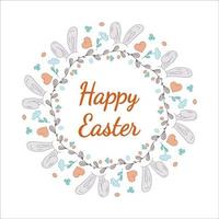 Pasen lauwerkrans. konijn oren, bloemen, hart, wilg knoppen. tekening vector illustratie. gelukkig Pasen.