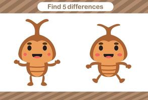 vind vijf verschillen van insect onderwijs spel voor kinderen leerzaam bladzijde vector