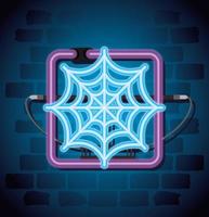 Halloween-feestneonteken met spinnenweb vector