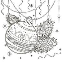 contour tekening van een Kerstmis bal met een tekening patroon. decoratief element voor de ontwerp. anti stress kleur boek voor kinderen en volwassenen. vector