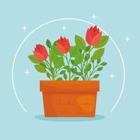 snij rode bloemen met bladeren in een pot vector ontwerp