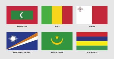 vlag van de Maldiven, mali, malta, marshall-eiland, mauritanië, mauritius vector