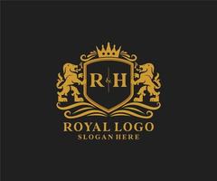 eerste rh brief leeuw Koninklijk luxe logo sjabloon in vector kunst voor restaurant, royalty, boetiek, cafe, hotel, heraldisch, sieraden, mode en andere vector illustratie.