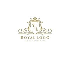 eerste yl brief luxueus merk logo sjabloon, voor restaurant, royalty, boetiek, cafe, hotel, heraldisch, sieraden, mode en andere vector illustratie.