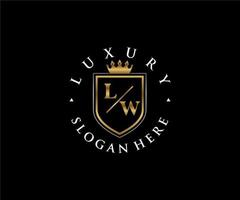 eerste lw brief Koninklijk luxe logo sjabloon in vector kunst voor restaurant, royalty, boetiek, cafe, hotel, heraldisch, sieraden, mode en andere vector illustratie.