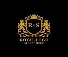 eerste rs brief leeuw Koninklijk luxe logo sjabloon in vector kunst voor restaurant, royalty, boetiek, cafe, hotel, heraldisch, sieraden, mode en andere vector illustratie.