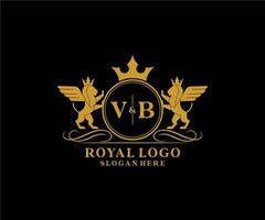 eerste vb brief leeuw Koninklijk luxe heraldisch, wapen logo sjabloon in vector kunst voor restaurant, royalty, boetiek, cafe, hotel, heraldisch, sieraden, mode en andere vector illustratie.